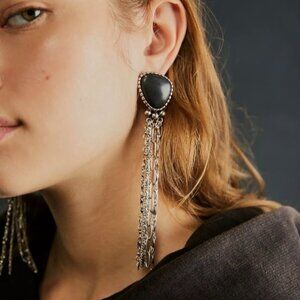 Free People Wild Honey Dangle Earrings Silver And Black Nwt
